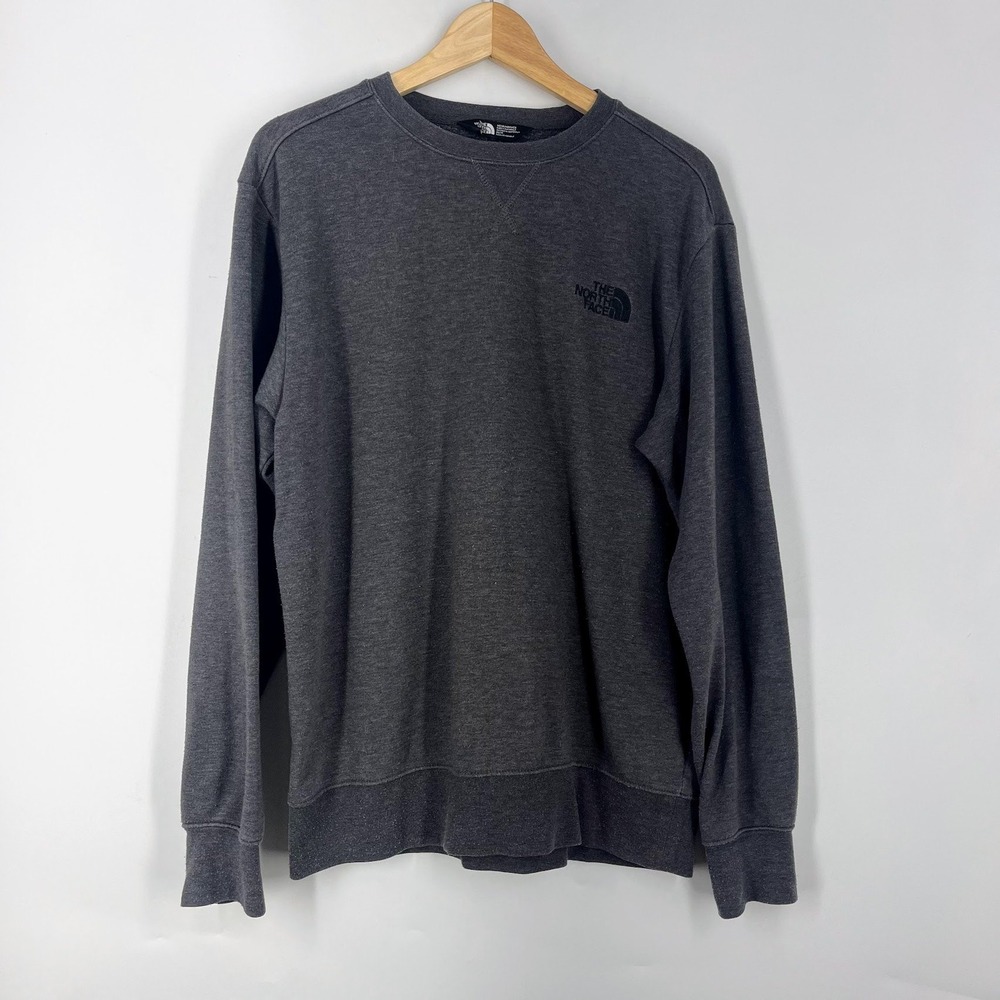 The North Face Mens Crewneck Sweatshirt Charcoal Gray Heather Logo Pullover SZ M